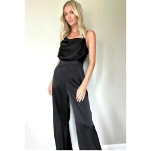 SIX/FIFTY Women's Stepping Into Style Satin Jumpsuit Black GY1356 NEW ~ Size L